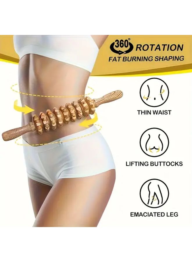 Wooden Massage 9 Wheel Stick For Full Body Shaping Muscle Relaxation Anti Cellulite - Image 2